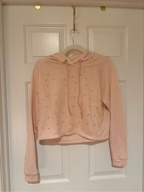 Gypsies & Moondust Blush Pink Cropped Hoodie with Bead Embellishments